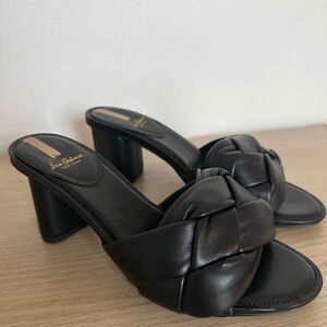 Sam Edelman Black Woven Leather Mule Heels Size 9 Chunky Slide Sandals